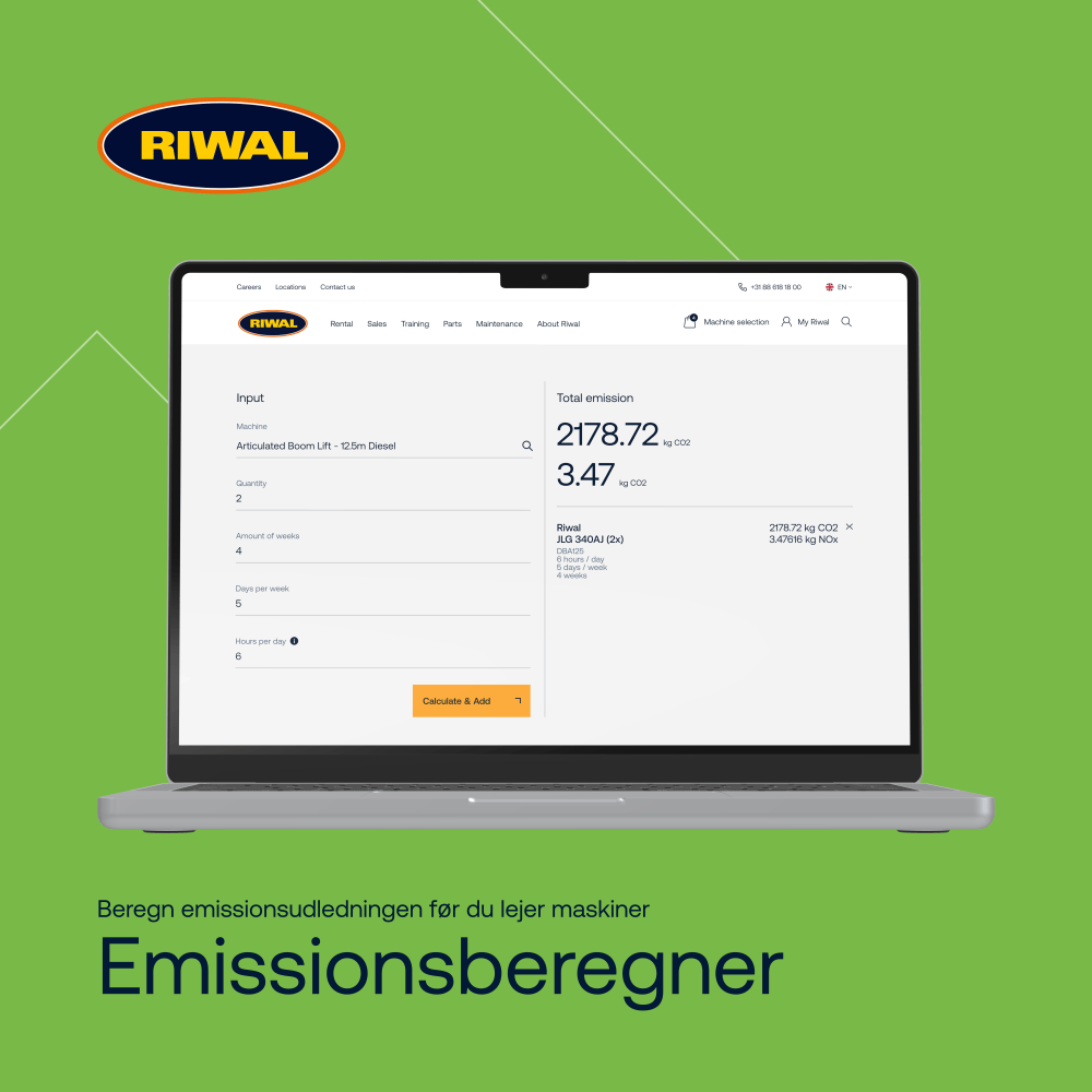Med Riwals emissionsberegner kan man estimere co2 udledningen fra de maskiner man lejer.